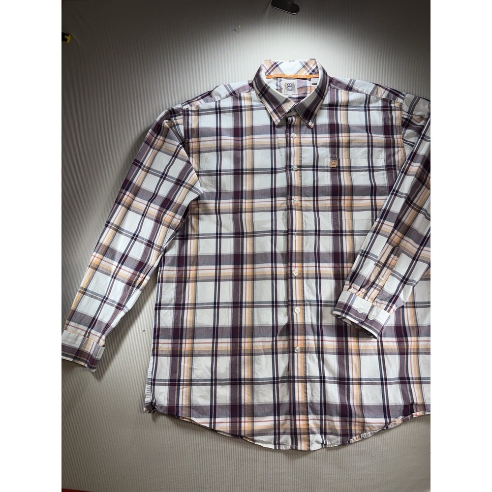 CINCH Shirt Mens XL Maroon Plaid Long Sleeve Western Button Down Flip Cuff